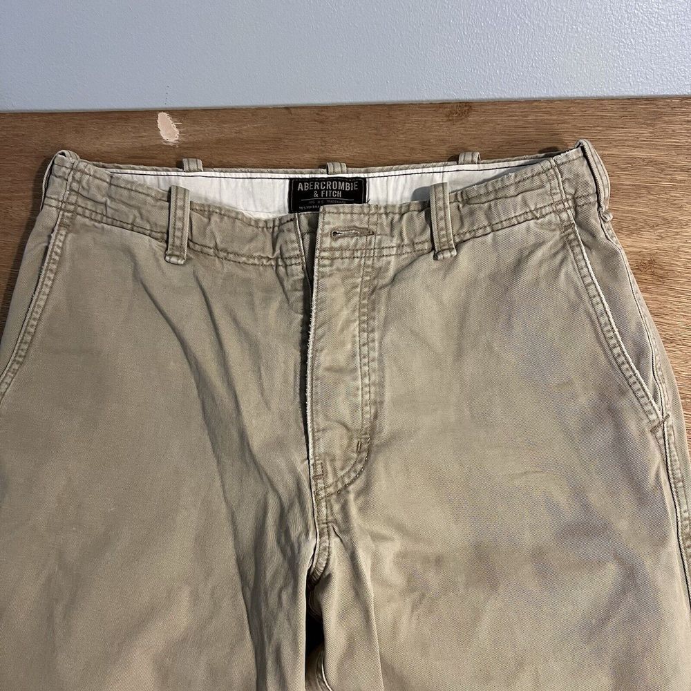 Abercrombie Vintage Fatigues Pants Drawstring Tan Cargo 32L Zipper Button Tie‎